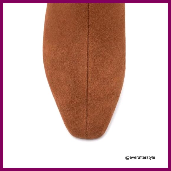 Suede Ankle Boots Low Heel Square Toe Side Zipper Comfortable Dress Boots - Picture 2 of 7